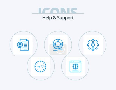 Téléchargez les illustrations : Help And Support Blue Icon Pack 5 Icon Design. lifebuoy. circle. help. file. document - en licence libre de droit