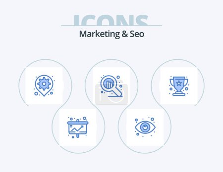 Téléchargez les illustrations : Marketing And Seo Blue Icon Pack 5 Icon Design. cup. stock. view. seo. pin - en licence libre de droit