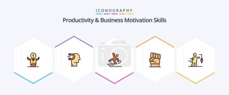 Illustration for Productivity And Business Motivation Skills 25 FilledLine icon pack including human. freedom. influence. fall. failed - Royalty Free Image