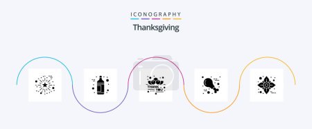 Téléchargez les illustrations : Thanksgiving Glyph 5 Icon Pack Including flower. thanksgiving. gratitude. turkey. poultry - en licence libre de droit