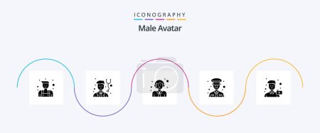 Téléchargez les illustrations : Pack d'icônes Avatar Glyphe 5 Homme Portrait inclus. Mec. logistique. image. police - en licence libre de droit