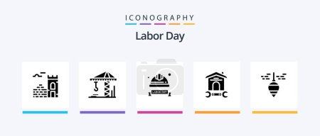 Illustration for Labor Day Glyph 5 Icon Pack Including repair . house . helmet. Creative Icons Design - Royalty Free Image