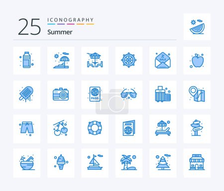 Ilustración de Verano 25 Blue Color paquete de iconos incluyendo descuento. Dirección. vacaciones. vacaciones. muebles - Imagen libre de derechos