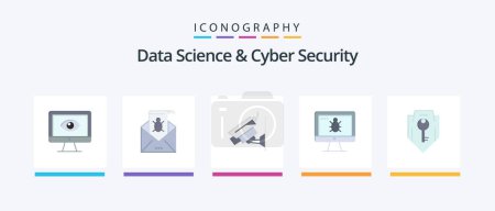 Illustration for Data Science And Cyber Security Flat 5 Icon Pack Including monitor. security. email. cctv. virus. Creative Icons Design - Royalty Free Image