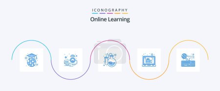 Illustration for Online Learning Blue 5 Icon Pack Including education. lesson. flask. tutorials. online - Royalty Free Image