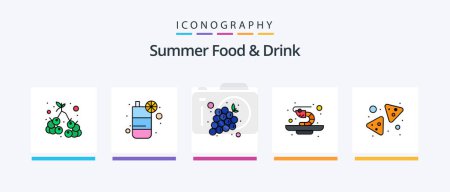 Ilustración de Summer Food and Drink Line Relleno paquete de 5 iconos incluyendo panal de abeja. abejas. patatas fritas. melocotón. comida. Diseño de iconos creativos - Imagen libre de derechos