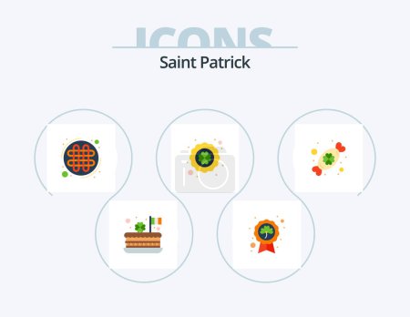 Téléchargez les illustrations : Saint Patrick Flat Icon Pack 5 Icône Design. poker. trèfle à quatre feuilles. saint. Le trèfle. irlandais - en licence libre de droit