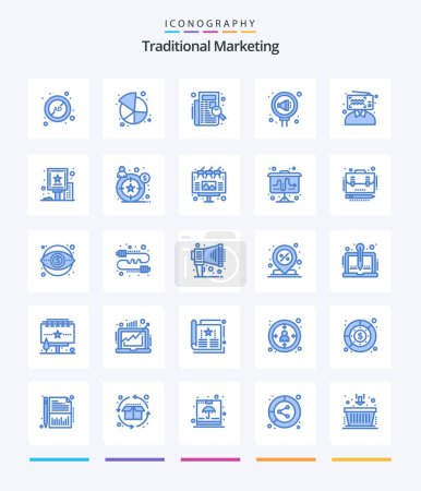 Téléchargez les illustrations : Creative Marketing traditionnel 25 Emballage icône bleue telle que la relation. pr. partager. gestion. liste - en licence libre de droit