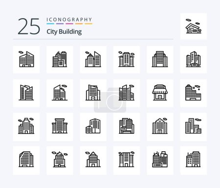 Illustration for City Building 25 Line icon pack including shop. building. address. skyscraper. building - Royalty Free Image