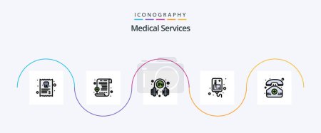 Téléchargez les illustrations : Medical Services Line Filled Flat 5 Icon Pack Including mobile. hospital. operator. medical. infusion - en licence libre de droit