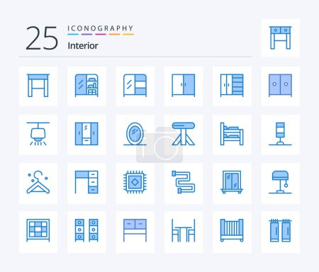 Illustration for Interior 25 Blue Color icon pack including dining. interior. light. furniture. interior - Royalty Free Image