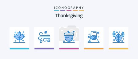 Illustration for Thanksgiving Blue 5 Icon Pack Including leaf. thanksgiving. autumn. thanksgiving hat. fashion. Creative Icons Design - Royalty Free Image