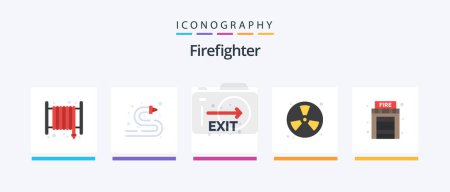 Téléchargez les illustrations : Pompier Flat 5 Icon Pack Y compris le feu. pompier. Sortie. feu. Brûler. Icônes créatives Design - en licence libre de droit