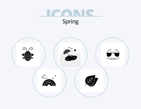 Téléchargez les illustrations : Spring Glyph Icon Pack 5 Icon Design. galsses. tree. bee insect. palm. ladybug - en licence libre de droit
