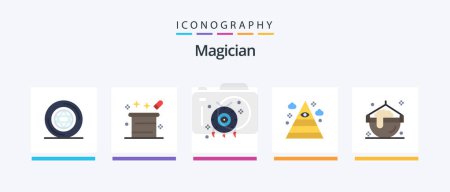 Ilustración de Magician Flat 5 Icon Pack Including cook. pyramid. magician hat. illuminati. western. Creative Icons Design - Imagen libre de derechos