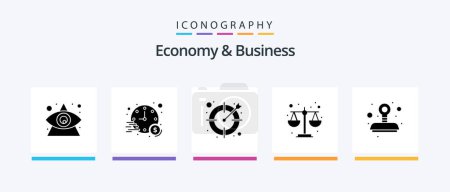 Téléchargez les illustrations : Economy And Business Glyph 5 Icon Pack Including approved. business. scale. justice. Creative Icons Design - en licence libre de droit