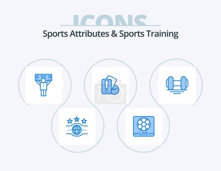 Illustration for Sports Atributes And Sports Training Blue Icon Pack 5 Icon Design. fitness. referee. fan. holding. card - Royalty Free Image