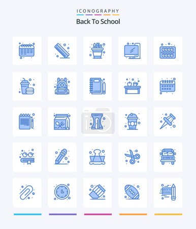 Ilustración de Creative Back To School 25 Paquete de iconos azules, como la escuela. oficina. Pluma. de vuelta a la escuela. ordenador - Imagen libre de derechos