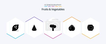 Téléchargez les illustrations : Fruits and Vegetables 25 Glyph icon pack including . fruits. vegetables. food. apricot - en licence libre de droit