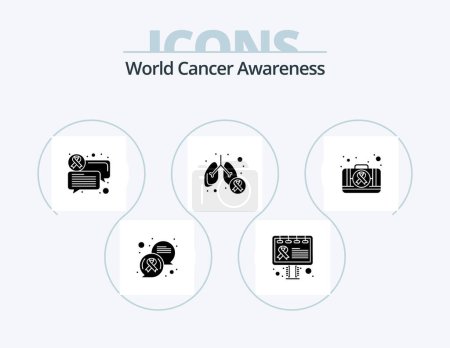 Ilustración de World Cancer Awareness Glyph Icon Pack 5 Icon Design. kit. symptom. chat. lungs cancer. illness - Imagen libre de derechos