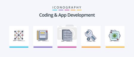 Illustration for Coding And App Development Line Filled 5 Icon Pack Including app. launch. kit. app. spider. Creative Icons Design - Royalty Free Image