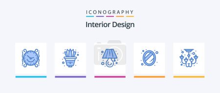 Téléchargez les illustrations : Interior Design Blue 5 Icon Pack Including chandelier. decoration. decorate. home. interior. Creative Icons Design - en licence libre de droit