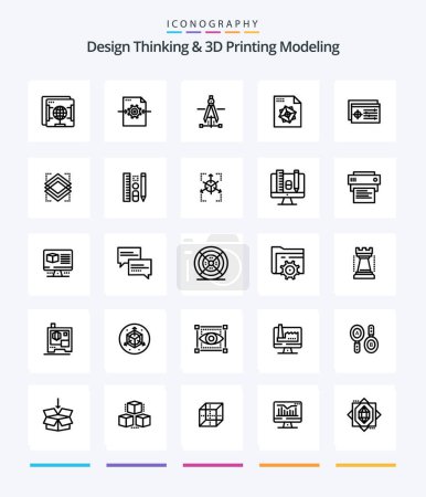 Téléchargez les illustrations : Creative Design Thinking And D Printing Modeling 25 OutLine icon pack  Such As target. setting. compass. design. file - en licence libre de droit