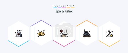 Téléchargez les illustrations : Spa Et Détendez-vous 25 FilledLine icône pack y compris spa. massage. arbre. Chaud. spa - en licence libre de droit