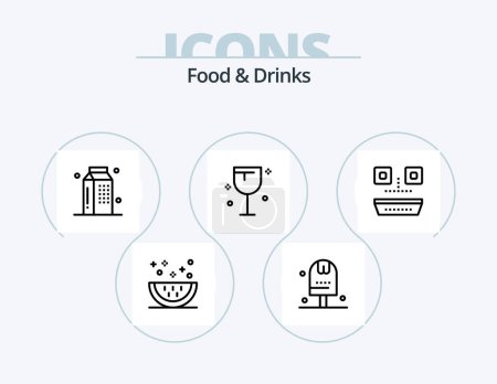 Téléchargez les illustrations : Alimentation et boissons Ligne Icône Pack 5 Icône Design. tasse. le repas. manger. la nourriture. boisson - en licence libre de droit