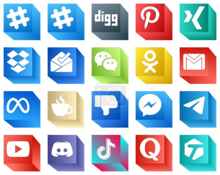 Téléchargez les illustrations : Icône de médias sociaux 3D Set 20 icônes telles que détester. streaming. odnoklassniki. caféine et méta icônes. Élégant et haute résolution - en licence libre de droit