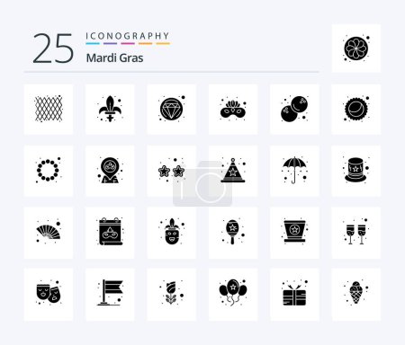 Illustration for Mardi Gras 25 Solid Glyph icon pack including food. face mask. weapon. mask. carnival - Royalty Free Image