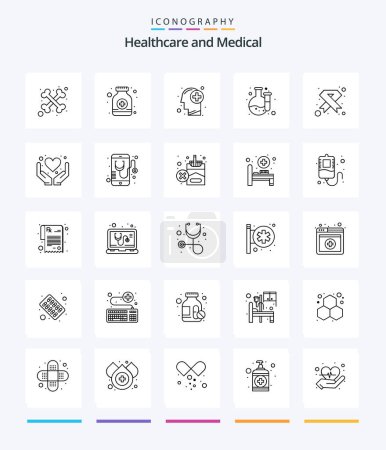 Téléchargez les illustrations : Pack d'icônes Creative Medical 25 OutLine telles que médicales. cancer. soins de santé. aides. laboratoire - en licence libre de droit