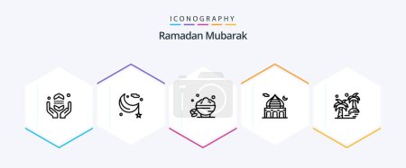 Illustration for Ramadan 25 Line icon pack including moon. masjid. ramadan. mosque. fast - Royalty Free Image
