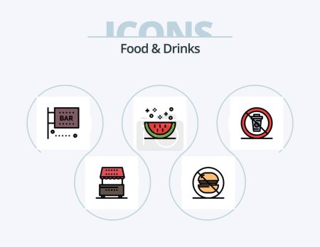 Téléchargez les illustrations : Aliments et boissons ligne rempli Icône Pack 5 Icône Design. Non. régime alimentaire. la nourriture. et. restauration et restaurant - en licence libre de droit