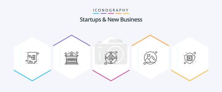 Illustration for Startups And New Business 25 Line icon pack including secure. ecommerce. manager. achievement. mountain - Royalty Free Image