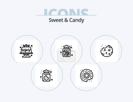 Téléchargez les illustrations : Sweet And Candy Line Icon Pack 5 Icon Design. sweet. food. food. sweets. food - en licence libre de droit