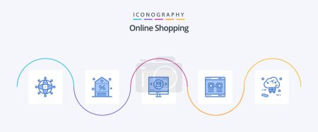 Illustration for Online Shopping Blue 5 Icon Pack Including promote. internet. shopping. valentine. search - Royalty Free Image