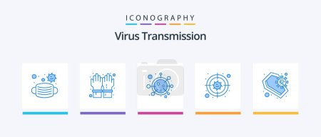 Téléchargez les illustrations : Virus Transmission Blue Pack de 5 icônes incluant le coronavirus. virus. virus. maladie. Cible. Icônes créatives Design - en licence libre de droit