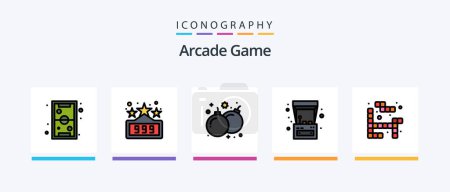 Ilustración de Arcade Line Filled 5 Icon Pack Including play. tetris. fun. play. fun. Creative Icons Design - Imagen libre de derechos