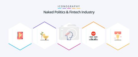 Illustration for Naked Politics And Fintech Industry 25 Flat icon pack including military. combat. harmony. speech. poll - Royalty Free Image