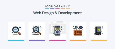 Téléchargez les illustrations : Web Design And Development Line Filled 5 Icon Pack Including idea. coding. development. design. bookmarks. Creative Icons Design - en licence libre de droit