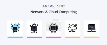 Téléchargez les illustrations : Network And Cloud Computing Line Filled 5 Icon Pack Including . computing. computing. laptop. storage. Creative Icons Design - en licence libre de droit