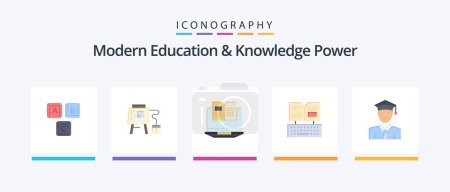 Ilustración de Educación Moderna y Poder del Conocimiento Flat 5 Icon Pack Incluyendo estudiante. Libro. educación. teclado. hardware. Diseño de iconos creativos - Imagen libre de derechos