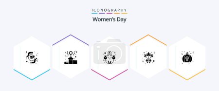 Illustration for Womens Day 25 Glyph icon pack including love. day. podium. rose. bouquet - Royalty Free Image
