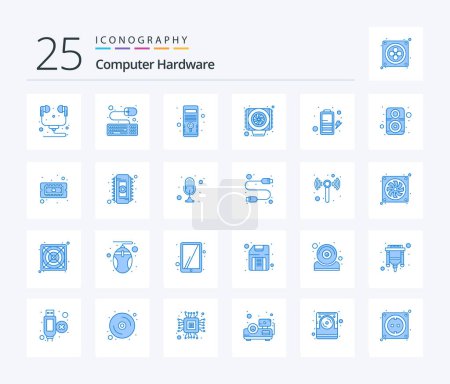Illustration for Computer Hardware 25 Blue Color icon pack including computer. charge. hardware. battery. cooler - Royalty Free Image