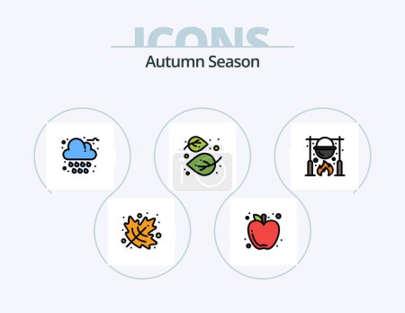 Téléchargez les illustrations : Autumn Line Filled Icon Pack 5 Icon Design. food. autumn. grapes. pumpkin. halloween - en licence libre de droit