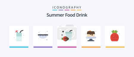 Téléchargez les illustrations : Summer Food Drink Flat 5 Icon Pack Including . summer. holiday. food. cake. Creative Icons Design - en licence libre de droit
