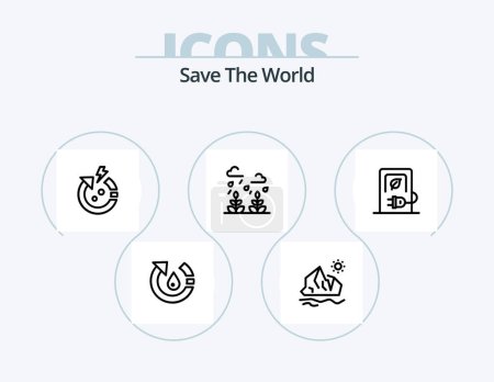 Ilustración de Save The World Line Icon Pack 5 Icon Design. batería. nube. Salvar. árboles. poder - Imagen libre de derechos