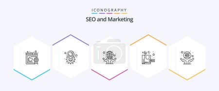 Illustration for Seo 25 Line icon pack including marketing. business. globe. seo package. package - Royalty Free Image