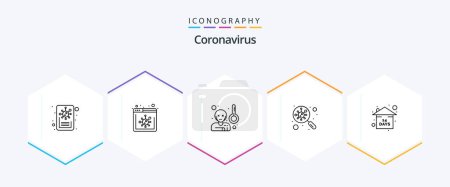 Téléchargez les illustrations : Coronavirus 25 Line icon pack including event. scan. fever. germs. bacteria - en licence libre de droit